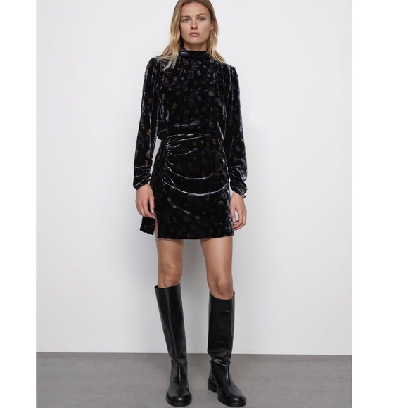 ZARA PRINTED VELVET DRESS - Picture 7 of 15